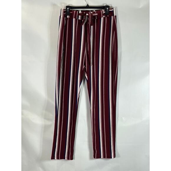 SPARK Women's Burgundy Striped Adjustable Strap Pull-On Pants SZ XL - Picture 1 of 11